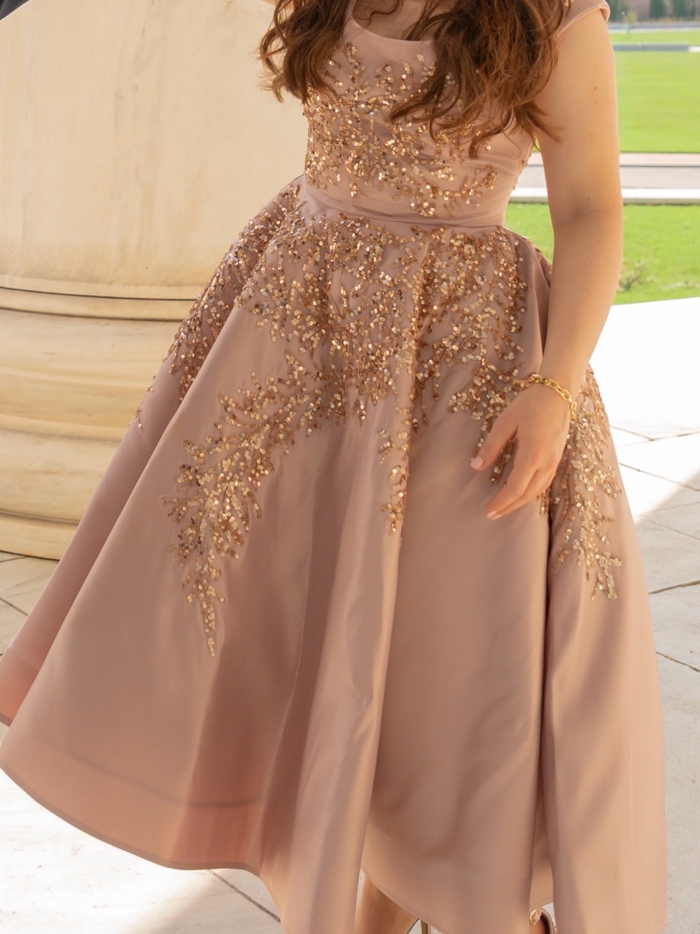 Embellished Blush Pink A-Line Skirt - Elegant Women's Skirt